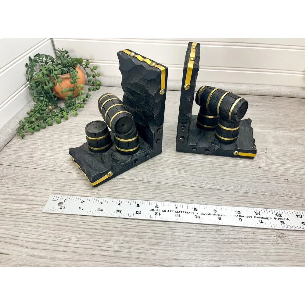 Vintage Barrel Bookends: Mid Century Bar Home Office Decor - Picture 8 of 10